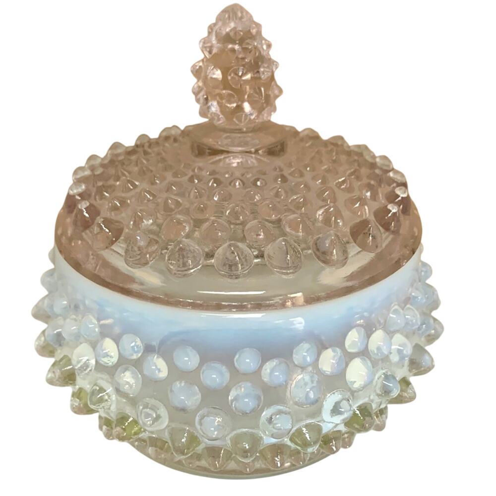 Vintage Hobnail Opalescent Small Dish With Lid Candy Trinkets